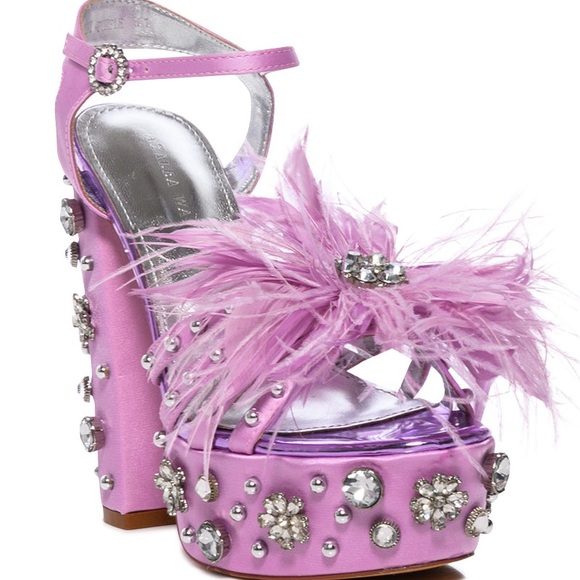 NEW AZALEA WANG Purple Kiki Embellished Chunky Sandal (worn for photoshoot). - Picture 4 of 9